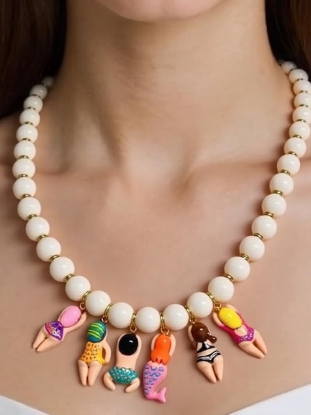 Beach Girl Charm Necklace | Pearl Beaded Statement Necklace #Summer Vacation Y2K - Picture 7 of 7